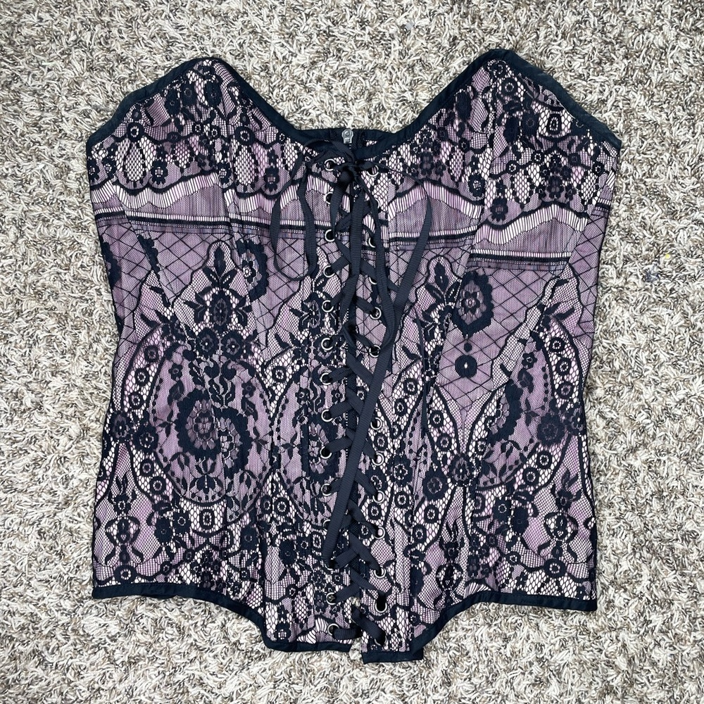 Lip service blacklist pink black front lace up corset top